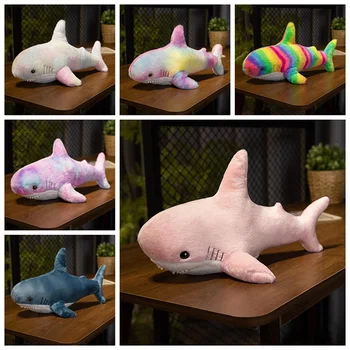 Kawaii Dazzle Tie-Dye Shark Mainan Mewah Berbagai Warna Action Figure Hiu Boneka Pendamping Anak Ragdoll Kirim Anak-anak
