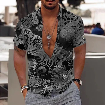 Kemeja Tropis Hawaii 2023 untuk Pria Liburan Pantai 3D Kaus Atasan Kebesaran Musim Panas Liburan Pantai Blus Bunga Pria 5xl Camisa