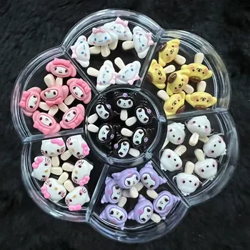 Kit Hiasan Kuku Hello Kitty Sanrioed Kawaii Kuromi Permata Perhiasan Kuku Mymelody untuk Aksesori Ornamen DIY Manikur Gaya Bebas