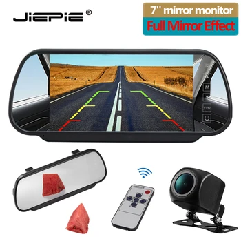Kit monitor kamera mundur JIEPIE 7 inci, Monitor Cermin Putih Parkir Tampak Belakang Mobil dengan kamera Tampak Belakang Penglihatan Malam