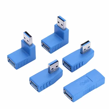 Konektor USB 2.0/3.0 90 Derajat Vertikal Kiri Kanan Atas Bawah Siku USB Tipe A Adaptor Konverter M / F Pria ke Wanita Hitam / Biru