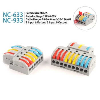 Konektor kawat universal cepat Tipe Ringkas SPL 3 in 6/9 out splitter blok terminal rumah plug-In 0.08-4. 0mm2 28-12AWG