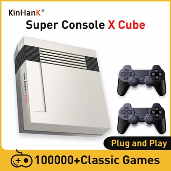 Konsol Game Retro KINHANK Konsol Super X Kubus 100000 Game Retro untuk Tampilan HD DC/MAME/ARCADE di Monitor Proyektor TV