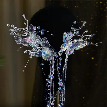 Korea Bridal Crystal Butterfly Rumbai Pasangan Klip Ikat Rambut Wanita Rambut Dekorasi Pernikahan Aksesoris Rambut