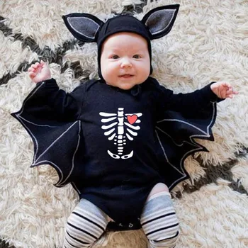 Kostum Halloween Bodysuit Bayi Laki-laki Perempuan Balita+Topi Cetak Lengan Panjang Jumpsuit Bayi Laki-laki Perempuan Pakaian Cosplay Halloween