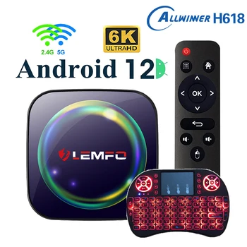 Kotak TV LEMFO H8S Android 12 Pemenang Semua H618 Dekode 6K 4GB 64GB 32GB HDR10 WiFi Ganda BT4. 0 Pemutar Media Kotak TV Pintar Android 2023 2023