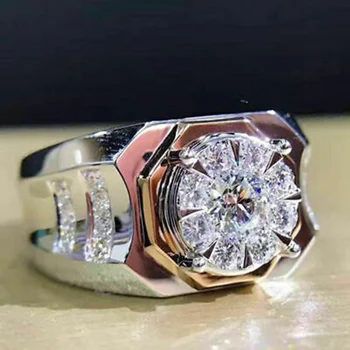 Kualitas Fashion Cincin Warna Perak untuk Pria Trendi Set Cincin Kawin Zicron Putih Bertatahkan Logam Perhiasan Pertunangan Perhiasan
