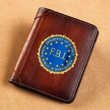 Kualitas Tinggi Kulit Asli Pria USA FBI Department Of Justice Printing Cover Pendek Pemegang Kartu Dompet Merek Mewah Pria Dompet