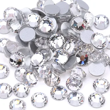 Kualitas terbaik SS3-SS40 Dekorasi Seni Kuku 3D Putih Kristal Bening Berlian Imitasi Berlian Imitasi Pipih Perak Permata Berkilau