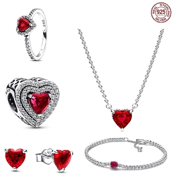 Kualitas tinggi S925 sterling silver set kalung gelang ruby baru cocok untuk hadiah ulang tahun pernikahan Hari Valentine wanita