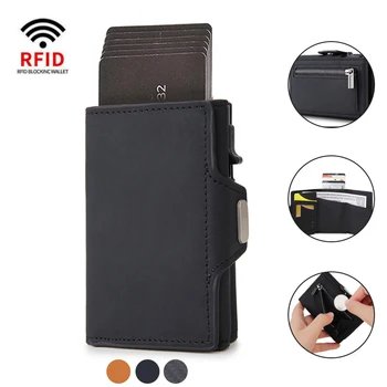 Kulit Pemegang Kartu Kredit Pria Dompet Dompet RFID Uang Bank Pemegang Kartu Case Logam Slim Smart Dompet Walket untuk Pria Portmanie
