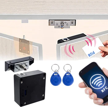 Kunci Kabinet Elektronik, Kunci RFID NFC Pintar, Kunci Kabinet DIY Tersembunyi dengan Kunci Kait Geser untuk Laci Kabinet Pintu Ganda Kayu