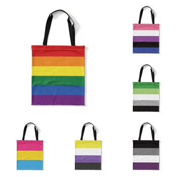 LGBT Flag Shopper Tote Bag Tas Kanvas Modis Ramah Lingkungan Yang Diperbesar Dengan Ritsleting Buku Kuliah Pad Tas Bahu Hadiah Kreatif