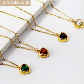 LUXUKISSKIDS Cubic Zirconia Heart Earrings Necklace Set Perhiasan Cinta Warna-warni Gaya Mewah Royal Court untuk Hadiah Pernikahan Wanita