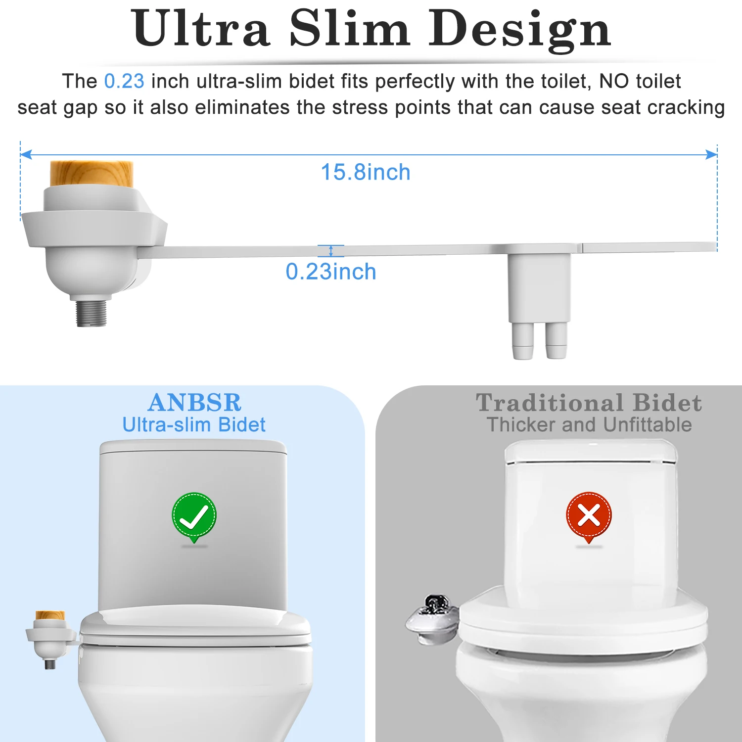 Lampiran Dudukan Toilet Bidet ANBSR Nosel Ganda Non-Elektrik Tekanan Air Dapat Disesuaikan Mudah Dipasang - 4