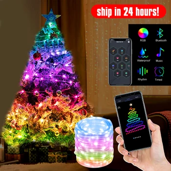 Lampu Peri IC RGB 2023 untuk Pohon Natal Irama Musik Lampu Tali Tahan Air Kontrol Aplikasi USB Bluetooth untuk Pesta Dekorasi Rumah