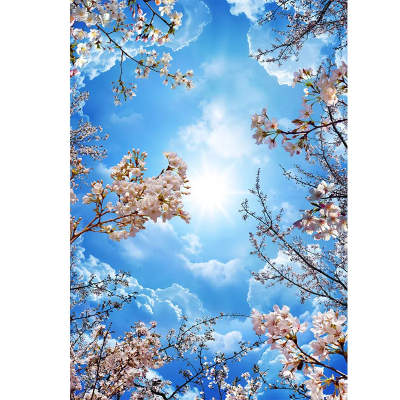 Langit Biru Romantis Awan Putih Wallpaper Foto Bunga Sakura Mural Langit-langit 3D Wallpaper Dekorasi Pastoral Hotel Bertema Ruang Tamu - 3