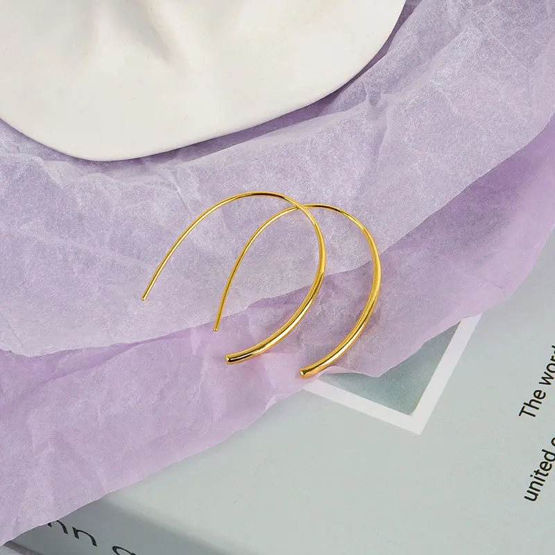 Livvy Warna Perak Minimalis Geometris Bentuk U Anting-Anting Vintage Buatan Tangan Anting-Anting Aksesoris Pesta Perhiasan Hadiah - 2