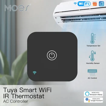 MOES Tuya WiFi IR Thermostat AC Controller Remote Control Sensor Suhu dan Kelembaban Kehidupan Cerdas Kontrol Suara Alexa Google