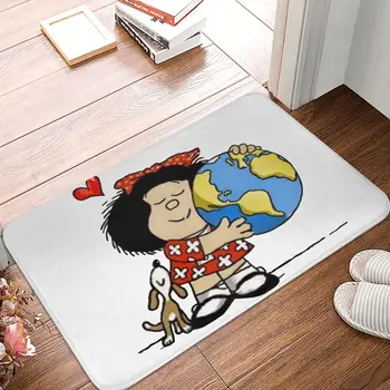 Mafalda Quino Lucu Manga Keset Kamar Mandi Bola Dunia dan Keset Anak Anjing Karpet Dapur Karpet Balkon Dekorasi Rumah