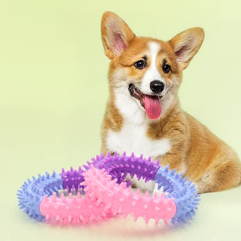 Mainan Anjing Peliharaan Cincin Duri Karet Pembersih Gigi Tahan Gigitan Mainan Kunyah Molar TPR untuk Anjing Aksesori Anjing Pelatihan Interaktif