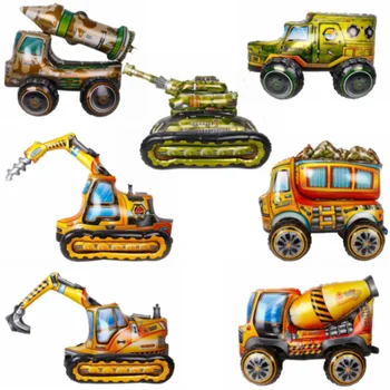 Mainan Balon Mobil 3D Excavator Kendaraan Off-road Balap Tangki Rudal Balon Film Aluminium Hadiah Ulang Tahun Anak-anak Dekorasi Pesta