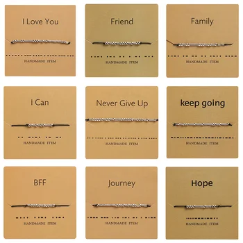 Manik-manik Kode Morse Buatan Tangan Gelang Tali Hitam Dapat Disesuaikan dengan Huruf I Love You Perhiasan Pesona Kreatif Karton untuk Kekasih