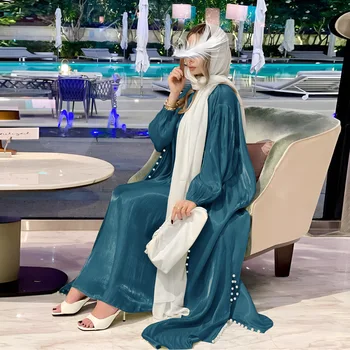 Maroko Kaftan Muslim Abaya Wanita Gaun 2 Piece Set Abaya Gaun Dubai Arab Satin Sutra Kimono Cardigan Jubah Lebih Tahan Dr Musim Gugur