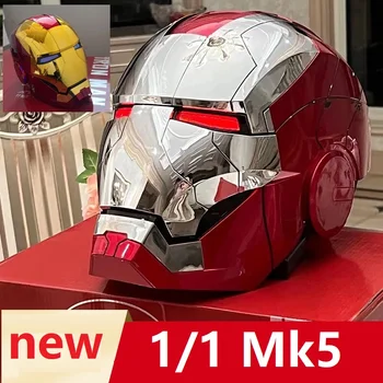 Marvel Iron Man Autoking 1/1 Mk5 Helm Remote dan Kontrol Suara Masker Helm Otomatis Iron Man dengan Lampu Led Hadiah Anak Laki-laki