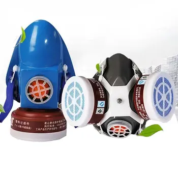 Masker Gas Debu Setengah Wajah Respirator Masker Karet Kartrid Filter Ganda Tunggal Untuk Lukisan Penyemprotan Perlindungan Gas Kimia