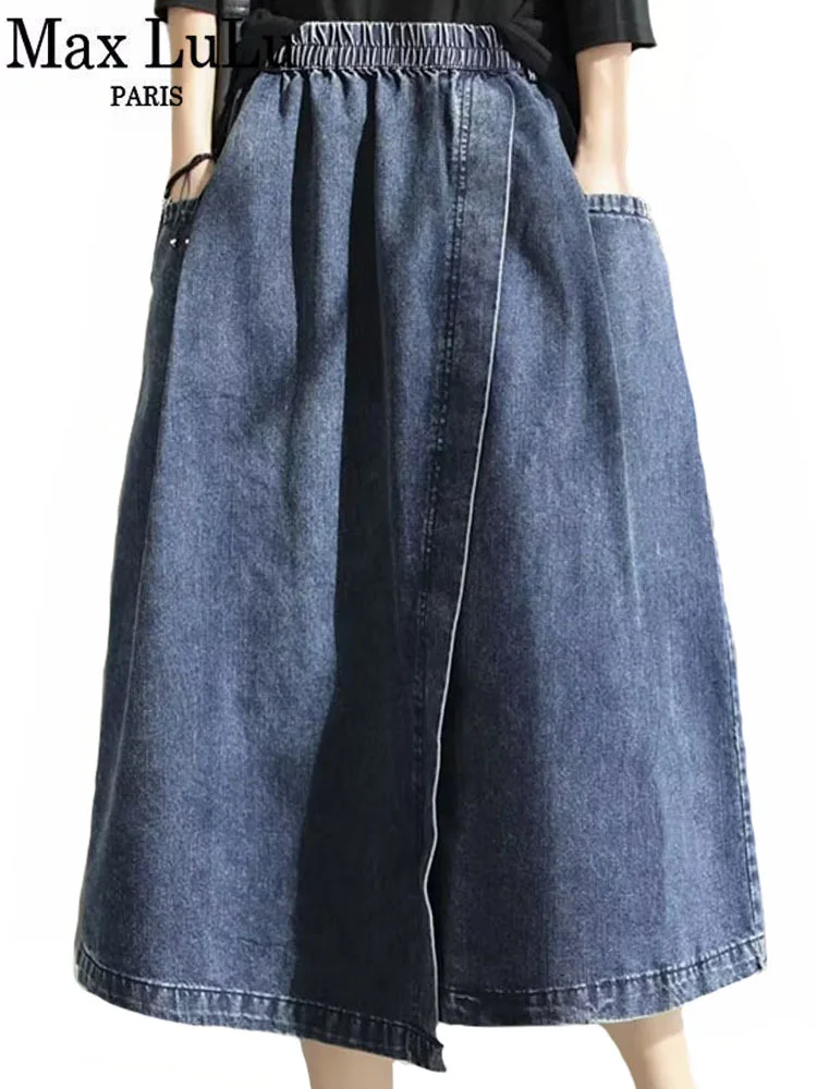 Max LuLu 2023 Streetwear Baru Musim Semi Rok Denim Longgar Vintage Fashion Wanita Pakaian Harajuku Santai Klasik Mewah Wanita - 0