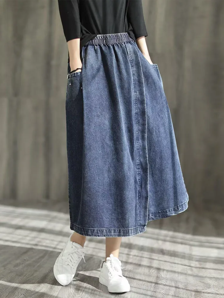 Max LuLu 2023 Streetwear Baru Musim Semi Rok Denim Longgar Vintage Fashion Wanita Pakaian Harajuku Santai Klasik Mewah Wanita - 2