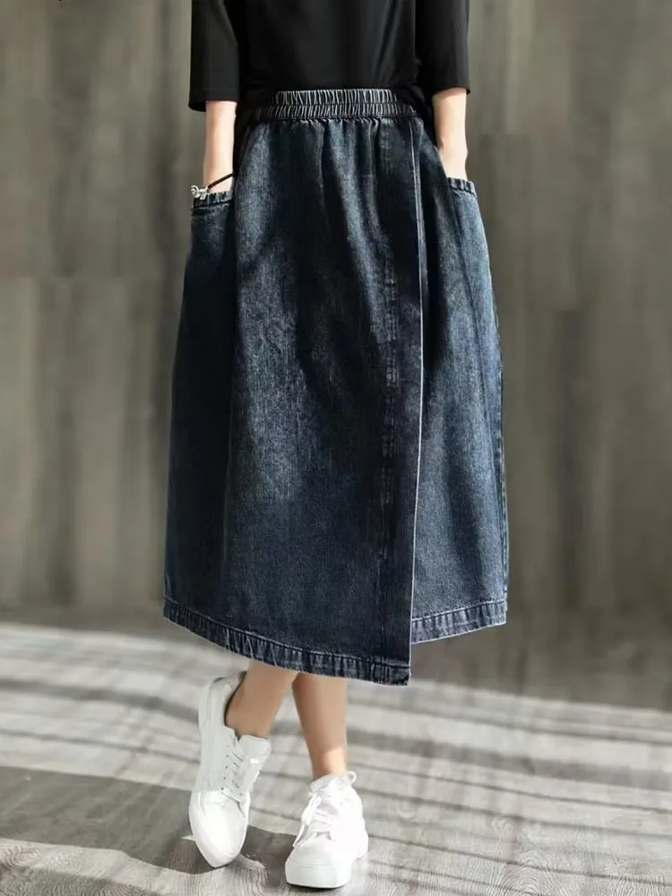 Max LuLu 2023 Streetwear Baru Musim Semi Rok Denim Longgar Vintage Fashion Wanita Pakaian Harajuku Santai Klasik Mewah Wanita - 3