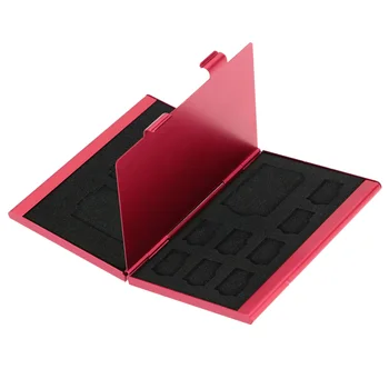 Merah 12 In 1 Aluminium Kotak Penyimpanan Kartu Memori Case Pemegang Dompet Kapasitas Besar untuk 4 * SD Micro SD SDHC SDXC MMC 8 * Kartu SIM TF