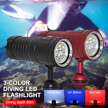 Multifungsi LED Menyelam Memancing Video Senter Bawah Air 80 M Fotografi Lampu LED IPX8 Senter Waterpoorf Putih / Merah / UV