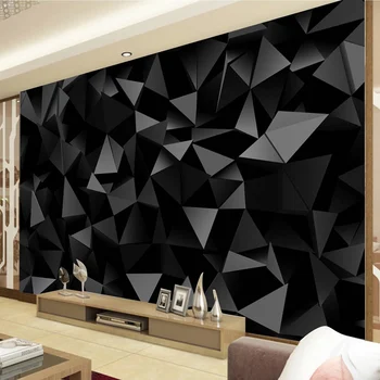 Mural Wallpaper Foto Kustom Papel De Parede 3D Pola Geometri Segitiga Hitam Ruang Tamu Mural Dinding Latar Belakang TV Dekorasi Rumah