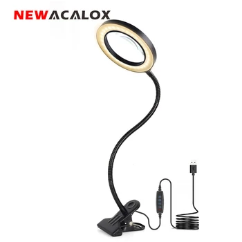 NEWACALOX 3X / 5X USB LED Kaca Pembesar Meja Fleksibel Penjepit Membaca / Mengelas Kaca Pembesar Lensa Besar Meja Atas Instrumen Optik