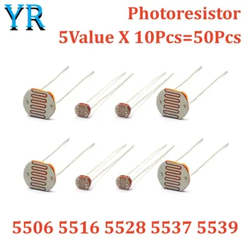 Nilai 5 X 10 Buah=50 Buah Resistor Sensitif Cahaya Foto LDR Resistor Fotolistrik GL5506 5516 5528 5537 5539 untuk Arduino