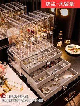 Organizer Kotak Penyimpanan Perhiasan Mewah untuk Anting-anting Anak Perempuan Rak Pajangan Kotak Penyimpanan Perhiasan Akrilik Transparan Besar Hadiah Laci