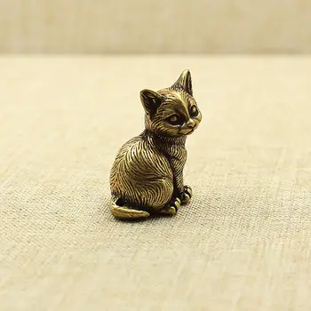 Ornamen Kucing Tembaga Lucu Koleksi Kecil Figur Hewan Mini Portabel Koleksi