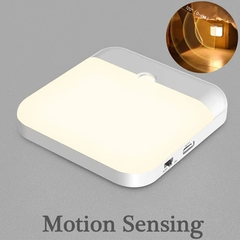 PIR Sensor Gerak Lampu Malam LED Lampu Malam Dapat Diredupkan USB Isi Ulang untuk Lampu Kabinet Dapur Kamar Tidur Lampu Lemari Nirkabel