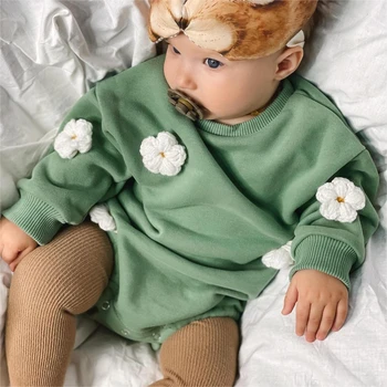 Pakaian Bayi Musim Semi 2023 Baju Monyet Sweatshirt Bunga Baju Monyet Bodysuit Lengan Panjang Bayi Perempuan Laki-laki Pakaian Bayi Baru Lahir 0-12 Bulan Jumpsuit 24M