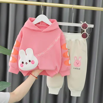 Pakaian Bayi Perempuan LZH Set Musim Gugur Anak-anak 2023 Sweter Bertudung Lucu + Celana 2 Buah Pakaian Anak-anak Pakaian Anak Perempuan Setelan 1-2-3-4 Tahun