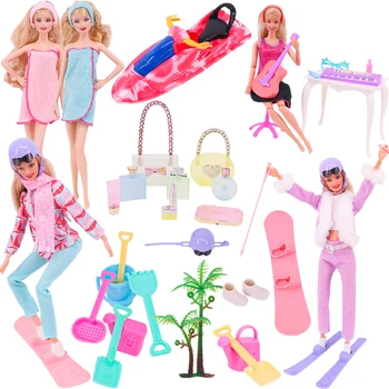 Pakaian Boneka Barbie Jubah Mandi Pakaian Renang Aksesori Mainan Perjalanan Pantai Papan Seluncur Salju Perahu Motor Mainan Anak Perempuan Hadiah Ulang Tahun Barbie & BJD