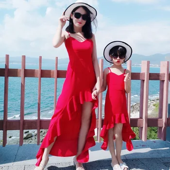Pakaian Keluarga Yang Serasi Gaun Liburan Pantai Gaun Ekor Ikan Putri Ibu Musim Panas Gaun Kamisol Pesta Ibu Putri Mode