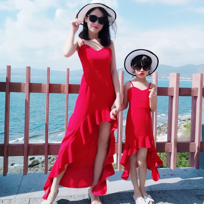 Pakaian Keluarga Yang Serasi Gaun Liburan Pantai Gaun Ekor Ikan Putri Ibu Musim Panas Gaun Kamisol Pesta Ibu Putri Mode - 0
