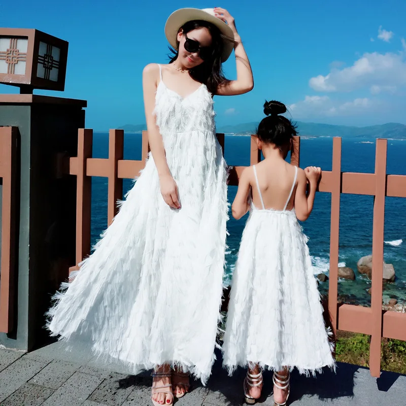 Pakaian Keluarga Yang Serasi Gaun Liburan Pantai Gaun Ekor Ikan Putri Ibu Musim Panas Gaun Kamisol Pesta Ibu Putri Mode - 1