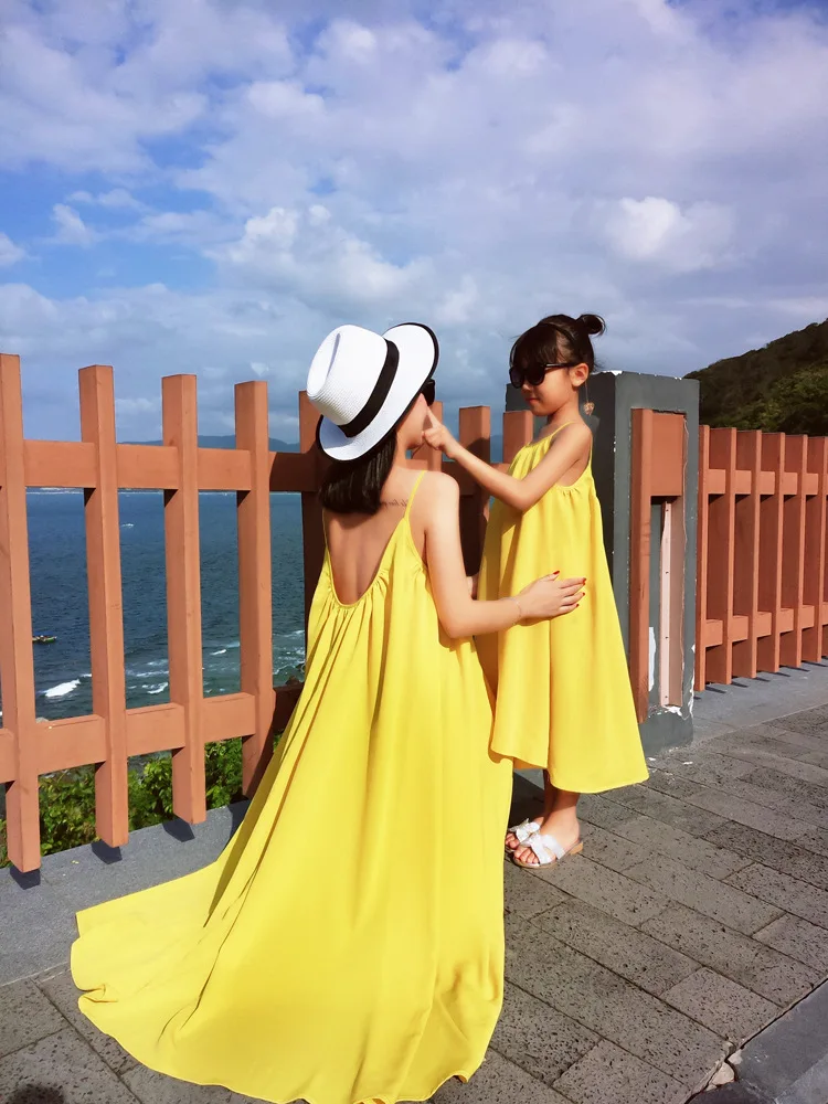 Pakaian Keluarga Yang Serasi Gaun Liburan Pantai Gaun Ekor Ikan Putri Ibu Musim Panas Gaun Kamisol Pesta Ibu Putri Mode - 3