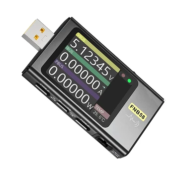 Penguji USB Penguji USB Hitam FNB58 Protokol Pengisian Cepat USB Type-C Deteksi Pemicu PD Daya Maks 7A