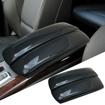 Penutup Panel Kotak Penyimpanan Mobil Serat Karbon Panel Kotak Sandaran Tangan untuk-BMW X5 X6 E70 E71 Stiker Dekorasi Konsol Tengah